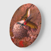 二人のルビーが巣のそばで喉を鳴らす ラージ壁時計 (傾斜)