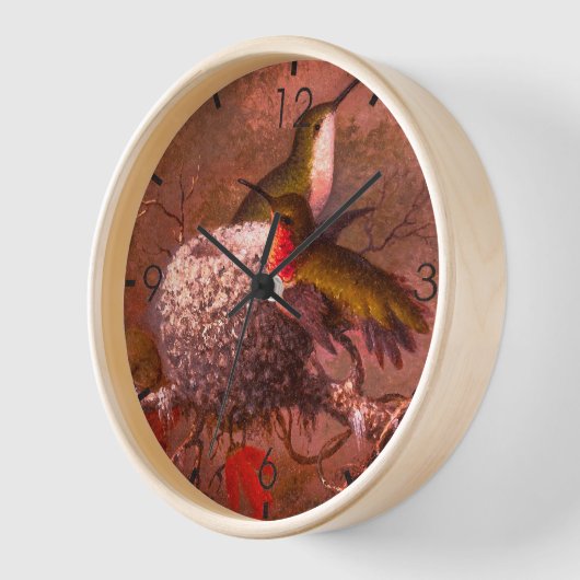 二人のルビーが巣のそばで喉を鳴らす 壁時計 (傾斜)