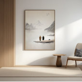 二人の僧侶の禅ミニマル絵を描主義の壁画 ポスター