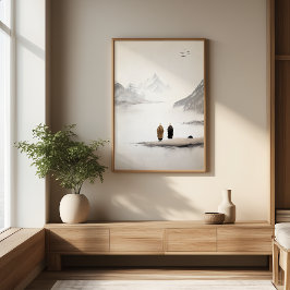 二人の僧侶の禅ミニマル絵を描主義の壁画 ポスター