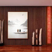 二人の僧侶の禅ミニマル絵を描主義の壁画 ポスター