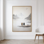 二人の僧侶の禅ミニマル絵を描主義の壁画 ポスター