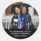 二人の卒業写真合同パーティーありがとう ラウンドシール (正面)