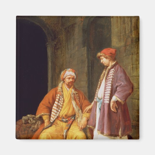 二人の商人が会話する マグネット (正面)