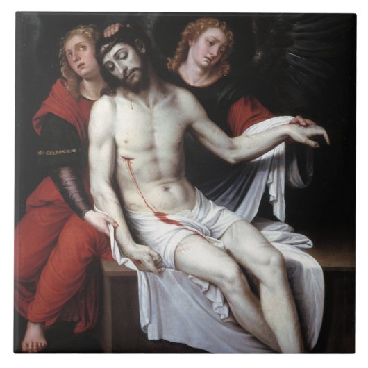 二人の天使に支えられた死んだキリスト(リバルタ) タイル (正面)