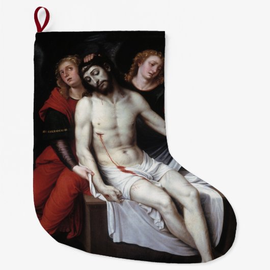 二人の天使に支えられた死んだキリスト（リバルタ） ラージクリスマスストッキング (正面)