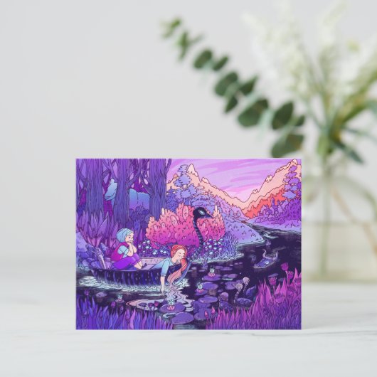 二人の女の子が黒川を帆走している ポストカード (スタンド正面)