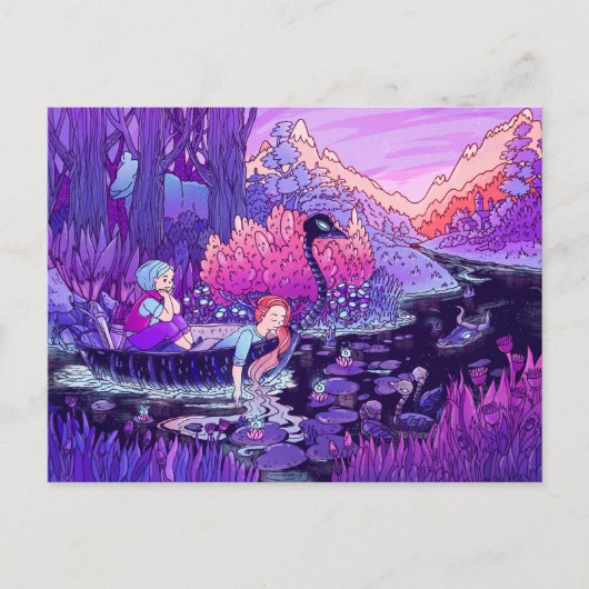 二人の女の子が黒川を帆走している ポストカード (正面)