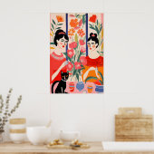 二人の女性が紅茶を飲むカラフルな絵 ポスター (キッチン)