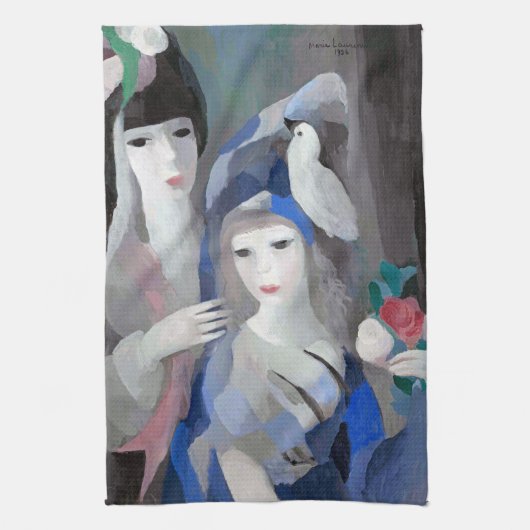 二人の女性と鳩、 マリー・ローランサン キッチンタオル (縦)
