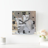 『二人の小さなレマーズ』 スクエア壁時計 (ホーム)