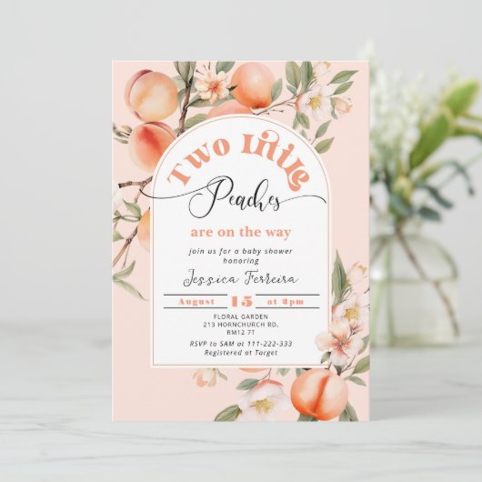 二人の小さな桃が双子のシャワーの途中にある 招待状 (スタンド正面)
