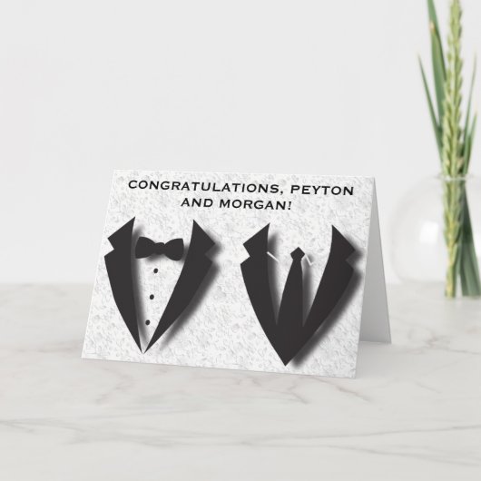 二人の新郎にとって抽象的な結婚式の日のおめでとう カード (正面)