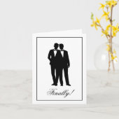 二人の新郎のシルエットお祝いカード カード (黄色い花)