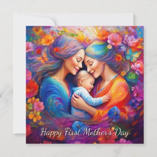 二人の母とベビーの最初の母の日 カード (正面)
