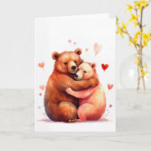 二人の熊がバレンタインデーのために抱き合う カード (黄色い花)