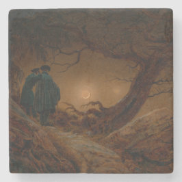 二人の男が夜の月を見る ストーンコースター