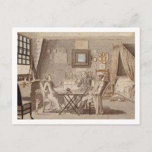 二人の若い男性と自画像(ペン&ブラウンインク) ポストカード