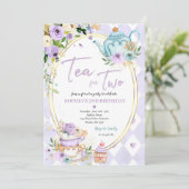 二人の薄紫と金ゴールドのフローラ誕生会用のお茶 招待状 (スタンド正面)