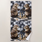 二人の遊チェス ビーチタオル (正面)