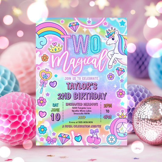 二人の魔法のフェアリーテイルプリンセスの2歳の誕生日パーティー 招待状
