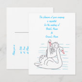 二人の黒い白鳥が結婚式を引く招待状 インビテーションポストカード (正面/裏面)