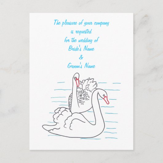 二人の黒い白鳥が結婚式を引く招待状 インビテーションポストカード (正面)