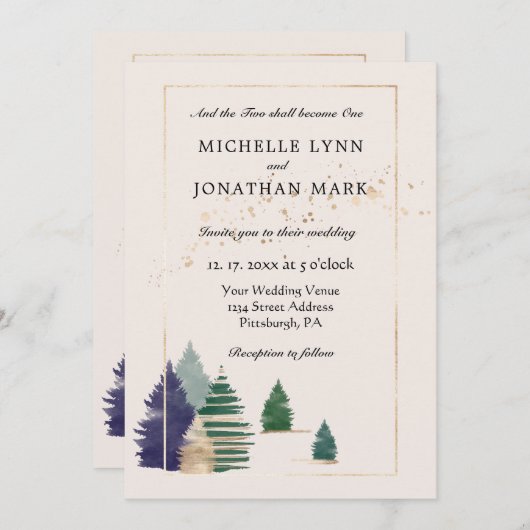 二人はクリスチャン結婚の森の木になる 招待状 (正面/裏面)