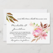 二人は一つのピンクのフローラ結婚の 招待状 (正面)