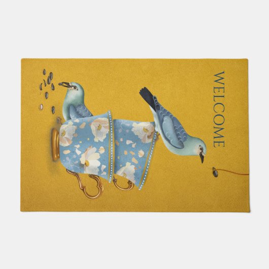 二人用の紅茶のウェルカムマット ドアマット (正面)