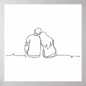 二人 – ミニマリストカップルのワンラインアート ポスター (正面)