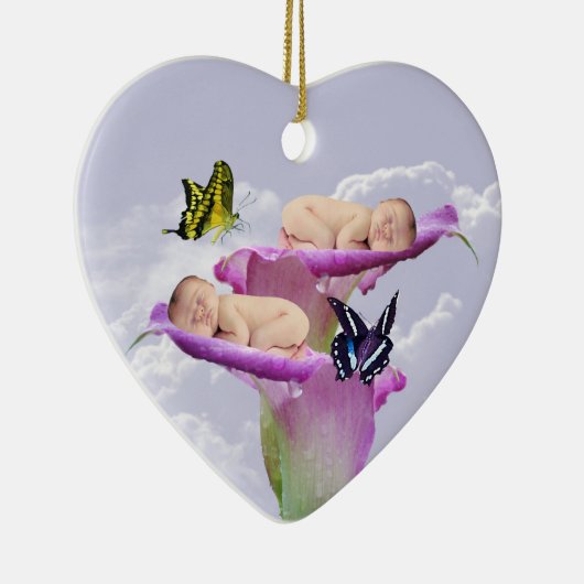 二倍の喜びとベビーの双子のクリスマス セラミックオーナメント (右)