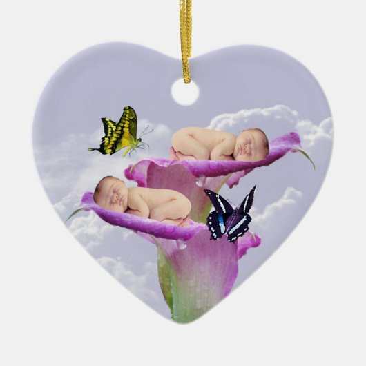 二倍の喜びとベビーの双子のクリスマス セラミックオーナメント (正面)