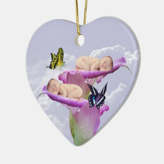 二倍の喜びとベビーの双子のクリスマス セラミックオーナメント (左)