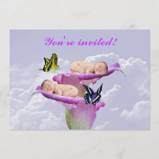 二倍の喜びとベビーの双子シャワー招待 招待状