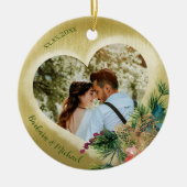 二写真テンプレート金ゴールド パーソナライズされた セラミックオーナメント (正面)