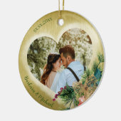 二写真テンプレート金ゴールド パーソナライズされた セラミックオーナメント (左)
