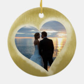 二写真テンプレート金ゴールド パーソナライズされた セラミックオーナメント (裏面)