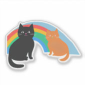 二匹のかわいい子猫と虹 シール (正面)