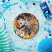 二匹のしゃれた犬と庭車とカボチャ ペーパープレート (パーティー)