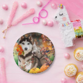 二匹のしゃれた犬と庭車とカボチャ ペーパープレート (パーティー)