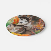 二匹のしゃれた犬と庭車とカボチャ ペーパープレート (アングル)