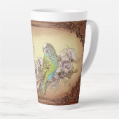 二匹のインコと花 カフェラテマグ (右アングル)