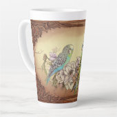 二匹のインコと花 カフェラテマグ (左アングル)