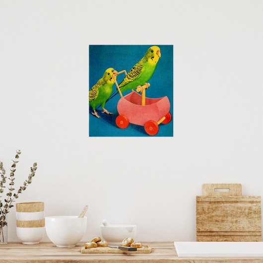 二匹のインコ ポスター (キッチン)