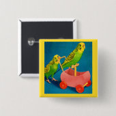 二匹のインコ 缶バッジ (正面&裏面)