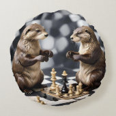 二匹のカワウソがチェスをしている ラウンドクッション (裏面)