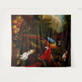 二匹のマカオとカケスとフルーツ タペストリー (正面(横))