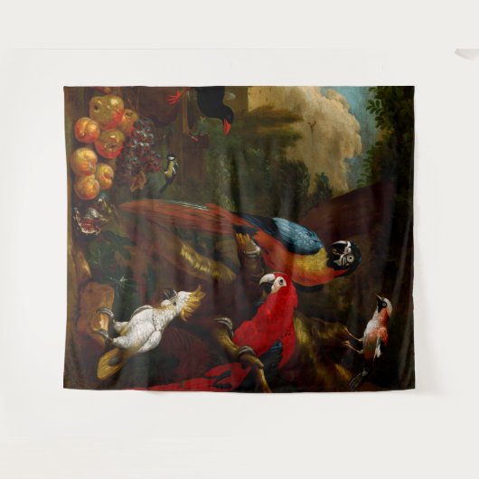 二匹のマカオとカケスとフルーツ タペストリー (正面(横))