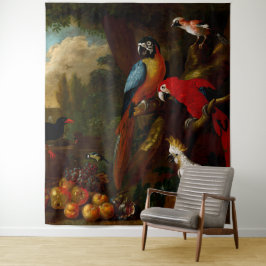 二匹のマカオとカケスとフルーツ タペストリー